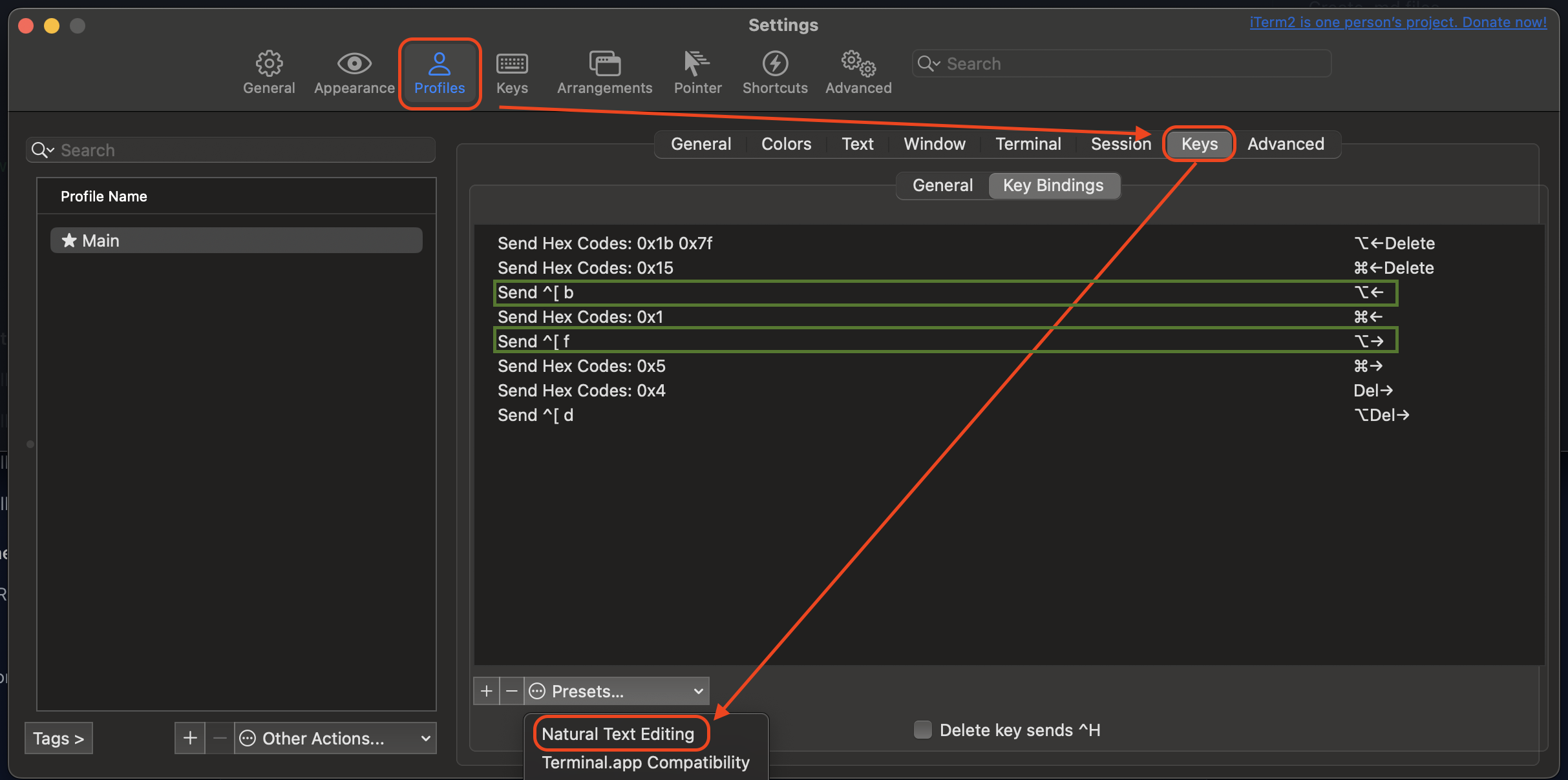 iTerm2 - navigating like in a text editor
